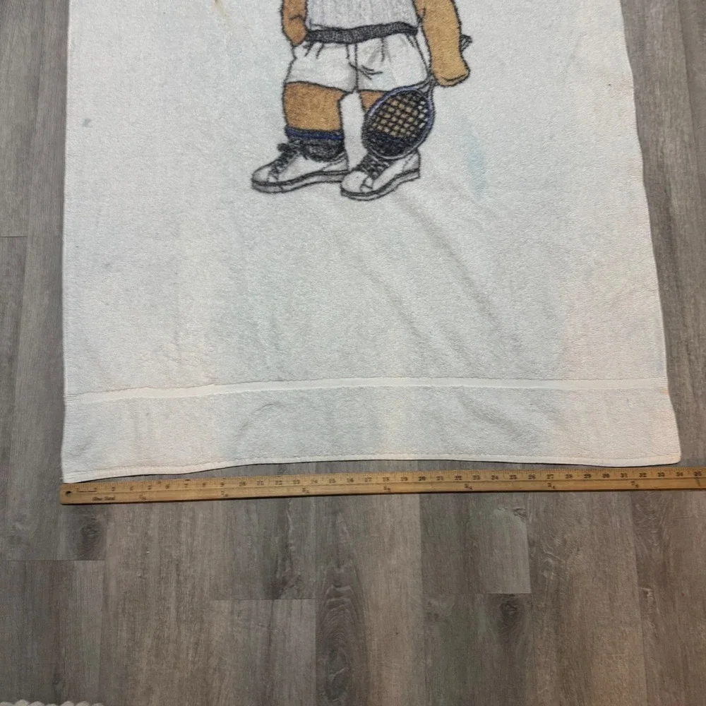 Vintage Ralph Lauren Sport Polo Bear Tennis Beach Towel White Cotton 34x64